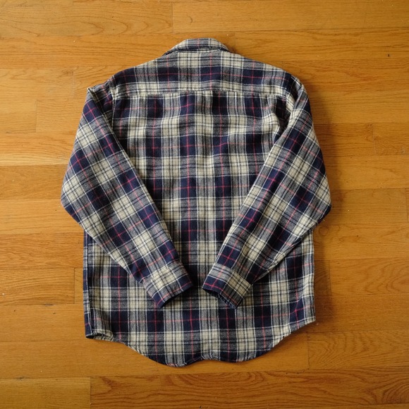 Vintage Sears Roebuck Plaid Wool Flannel Shirt Jacket Blue Tan Mens Medium - Picture 6 of 9